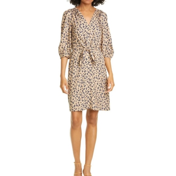 Rebecca Taylor Silk Cheetah Tie Front Dress Size 6 - Picture 5 of 14